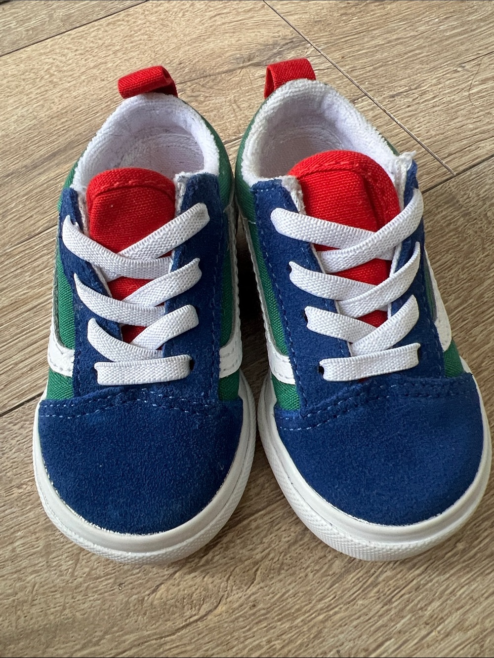 Vans Toddler Blue, Green & Red Lace-Up Sneakers
Size 5 toddler